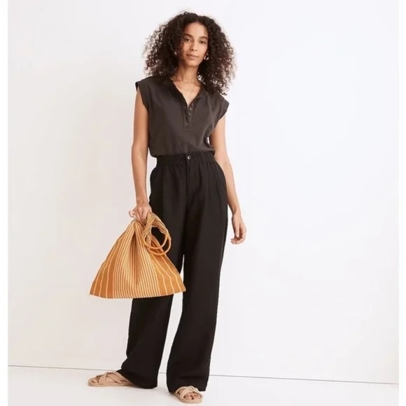 Madewell Pants - Madewell Linen Blend Pull On High Rise Straight Pants Black Size S